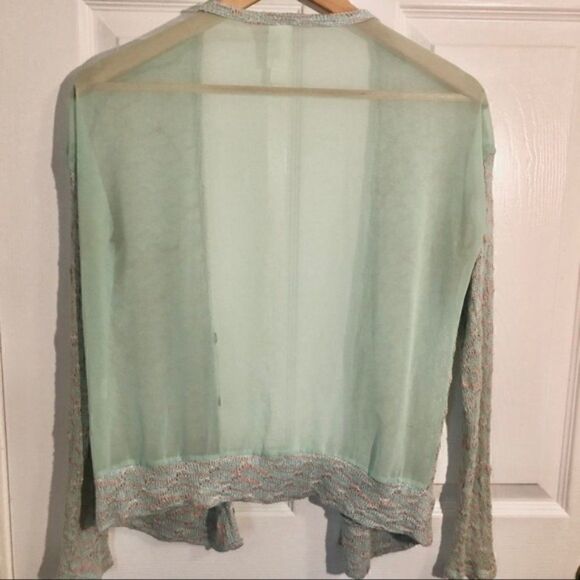 Francesca’s Birdcage Mesh Sweater Cardigan Mint Green S - Picture 5 of 8